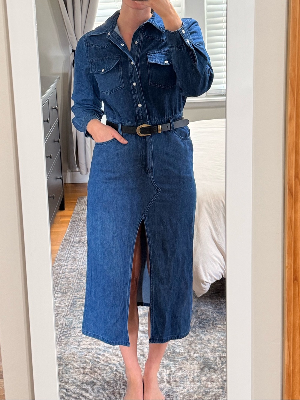 Steve Madden Medium Blue Denim Button-Up Dress